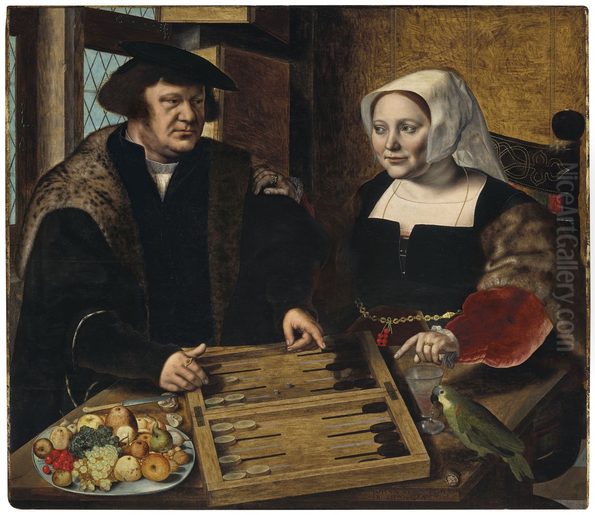 Portrait of a couple playing trictrac Oil Painting by Jan Sanders Van Hemessen
