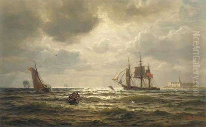 Danish and British shipping off Kronberg castle. Oil Painting by Wilhelm Xylander