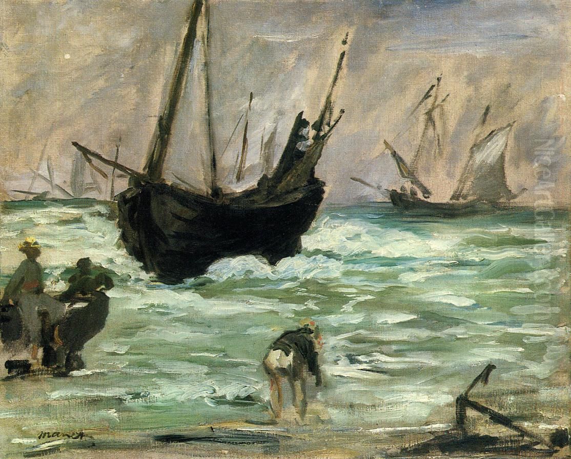 Bateaux abordant Oil Painting by Edouard Manet