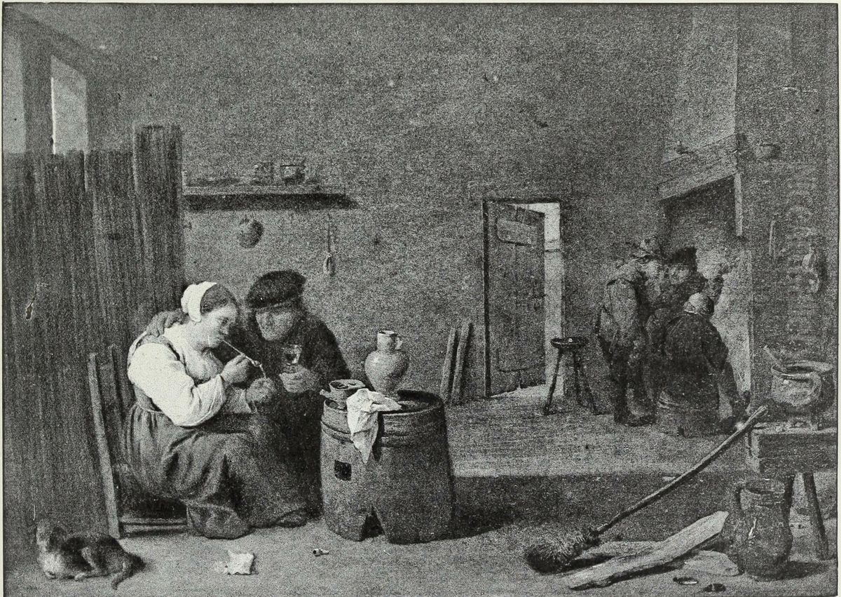 Tavern interior with a woman smoking and a drinking man Oil Painting by David Teniers the Younger