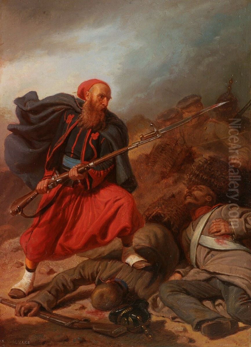 War in Crimea Oil Painting by Auguste Hadamard
