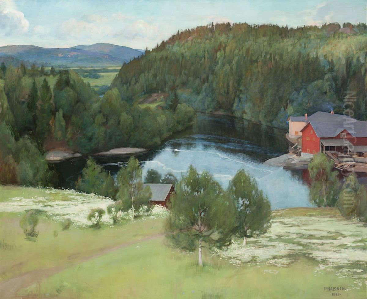 Myllykyla Sawmill Oil Painting by Pekka Halonen