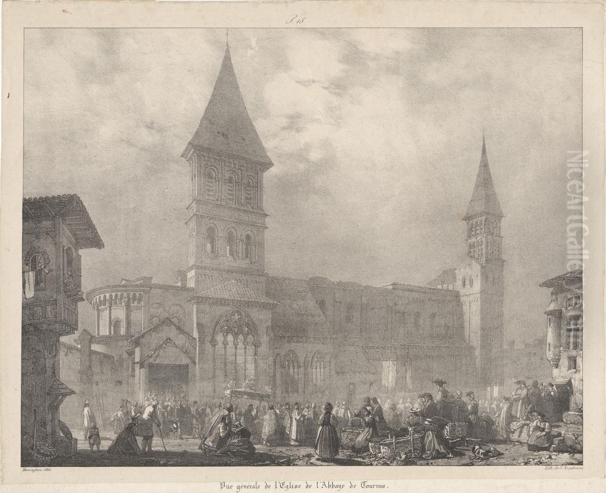 Vue Generale de l'Eglise de l'Abbaye de Tournus Oil Painting by Richard Parkes Bonington