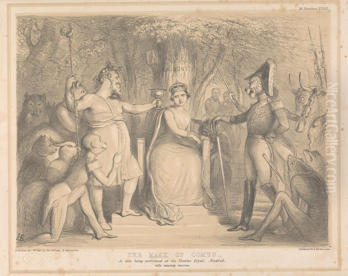 The Mask of Comus. As Now Being Performed at the Theatre Royal, Madrid, with Amazing Success Oil Painting by John (H.B.) Doyle