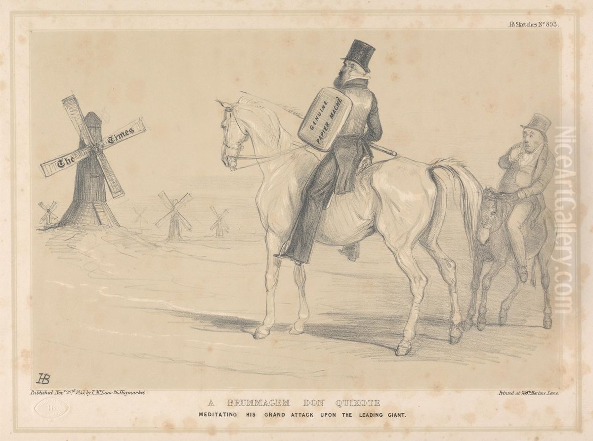 A Brummagem Don Quixote, Meditating his Grand Attack Upon the Leading Giant Oil Painting by John (H.B.) Doyle