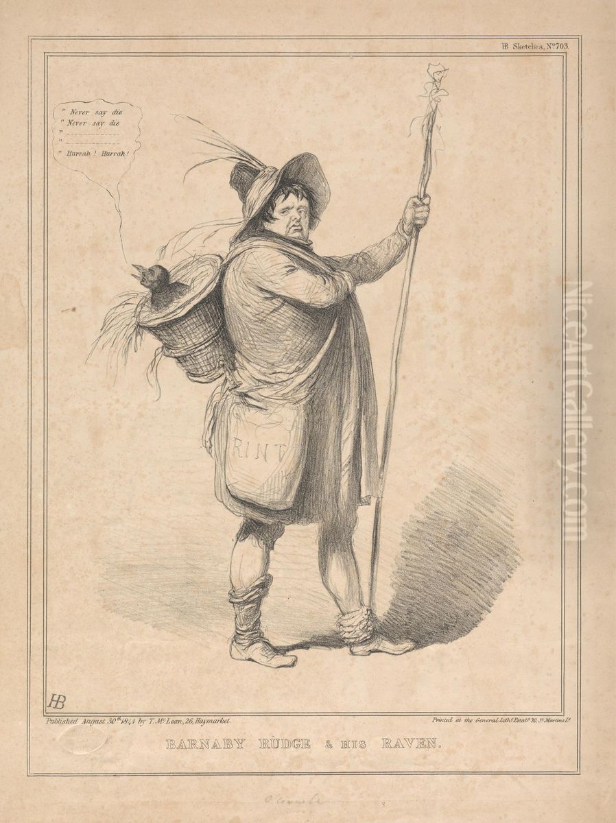 Barnaby Rudge and his Raven Oil Painting by John (H.B.) Doyle