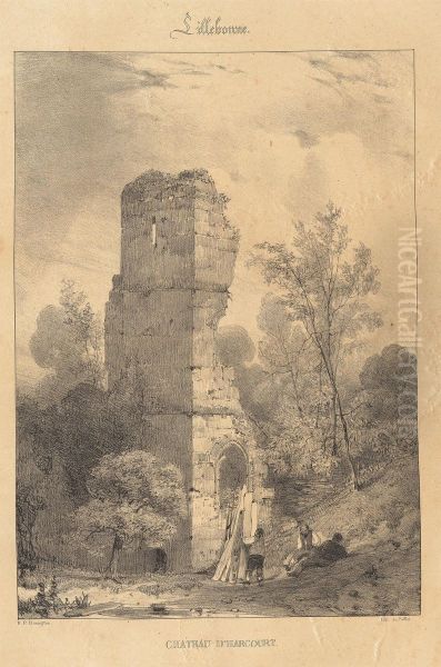 Lillebonne - Chateau d'Harcourt Oil Painting by Richard Parkes Bonington