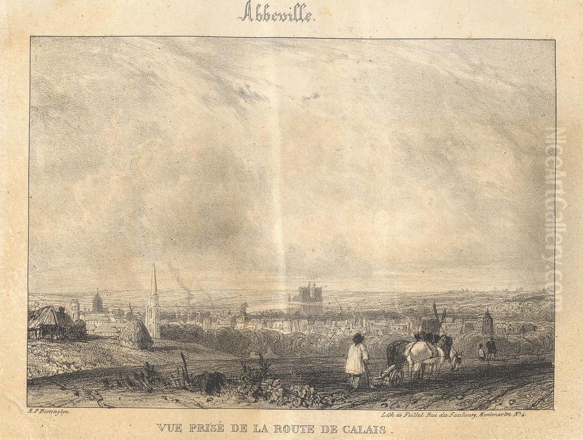 Abbeville - Vue Pris, de la route de Calais Oil Painting by Richard Parkes Bonington