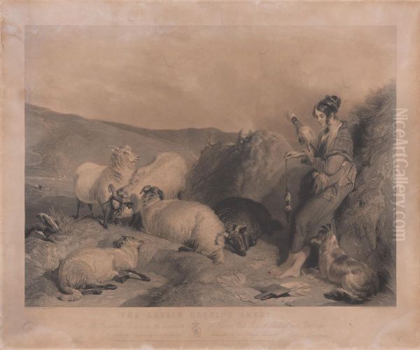 The Lassie Herding Sheep Oil Painting by John Burnet
