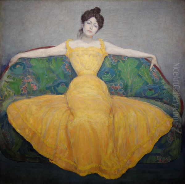 Woman in a yellow dress Oil Painting by Max Kurzweil