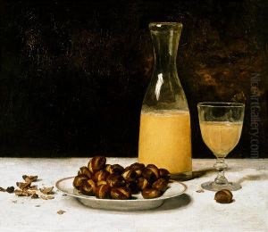 Stillleben mit Wein und Kastanien