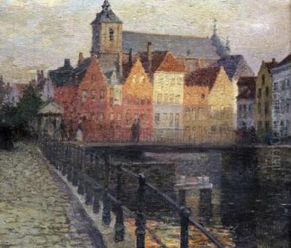 Quai de la Paille Brugespas Oil Painting by Paul Albert Steck