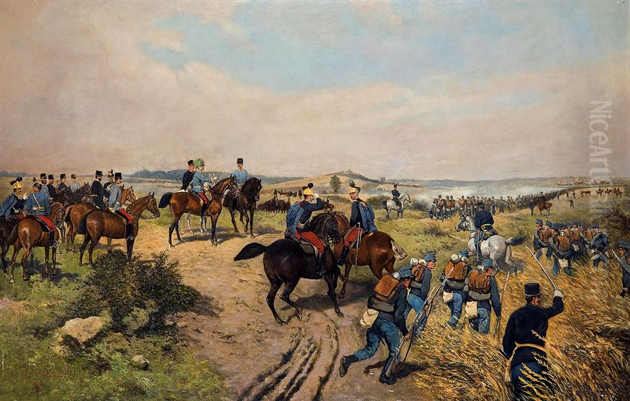 Emperor Franz Joseph on manoeuvres Oil Painting by Tadeusz Ajdukiewicz