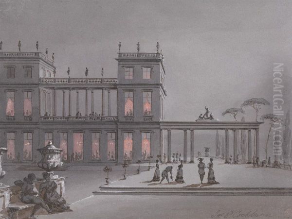 Figures on Terrace of a Palazzo Oil Painting by James Pattison Cockburn