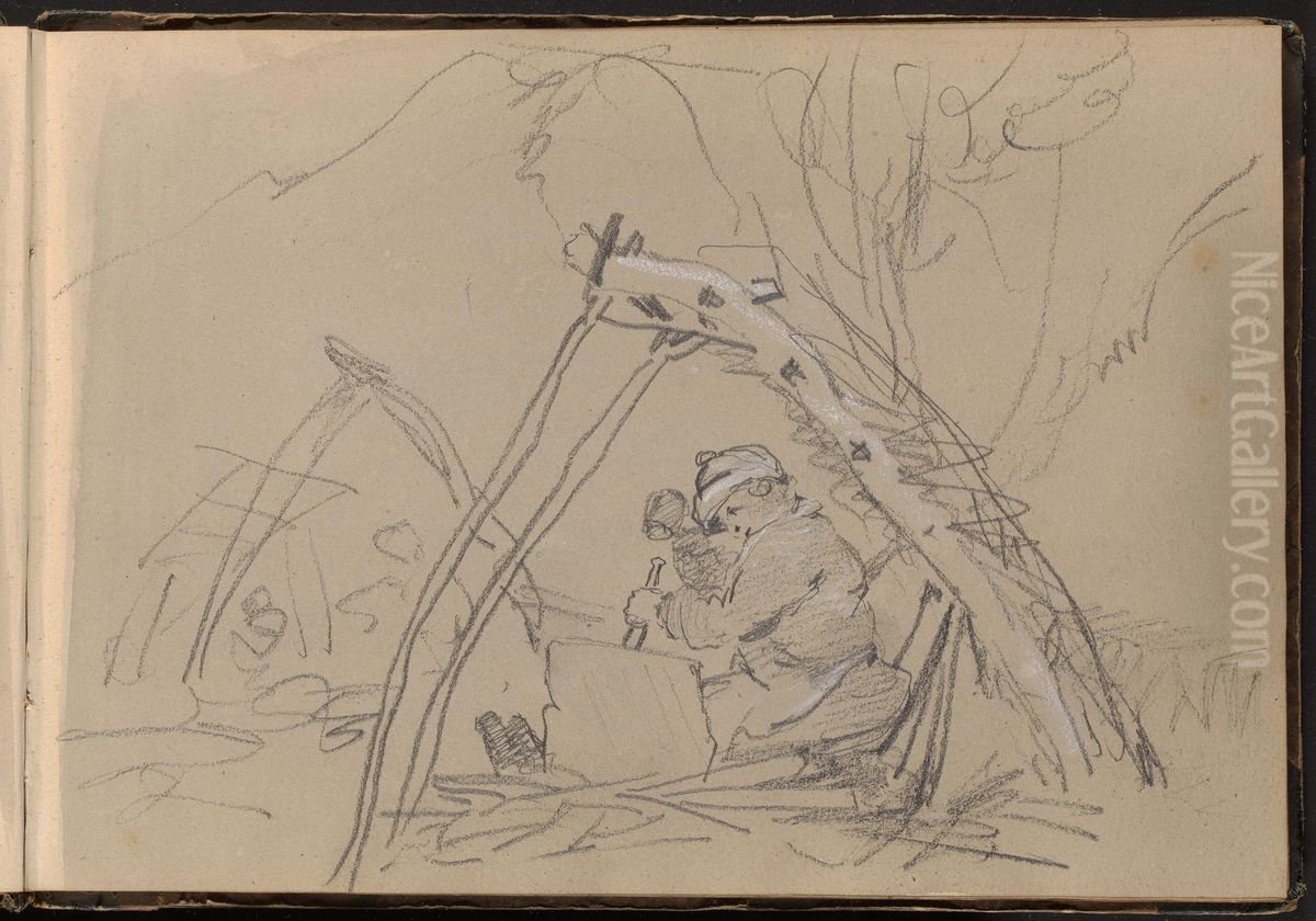 Sculptor Working in a Tent Oil Painting by William Brockedon