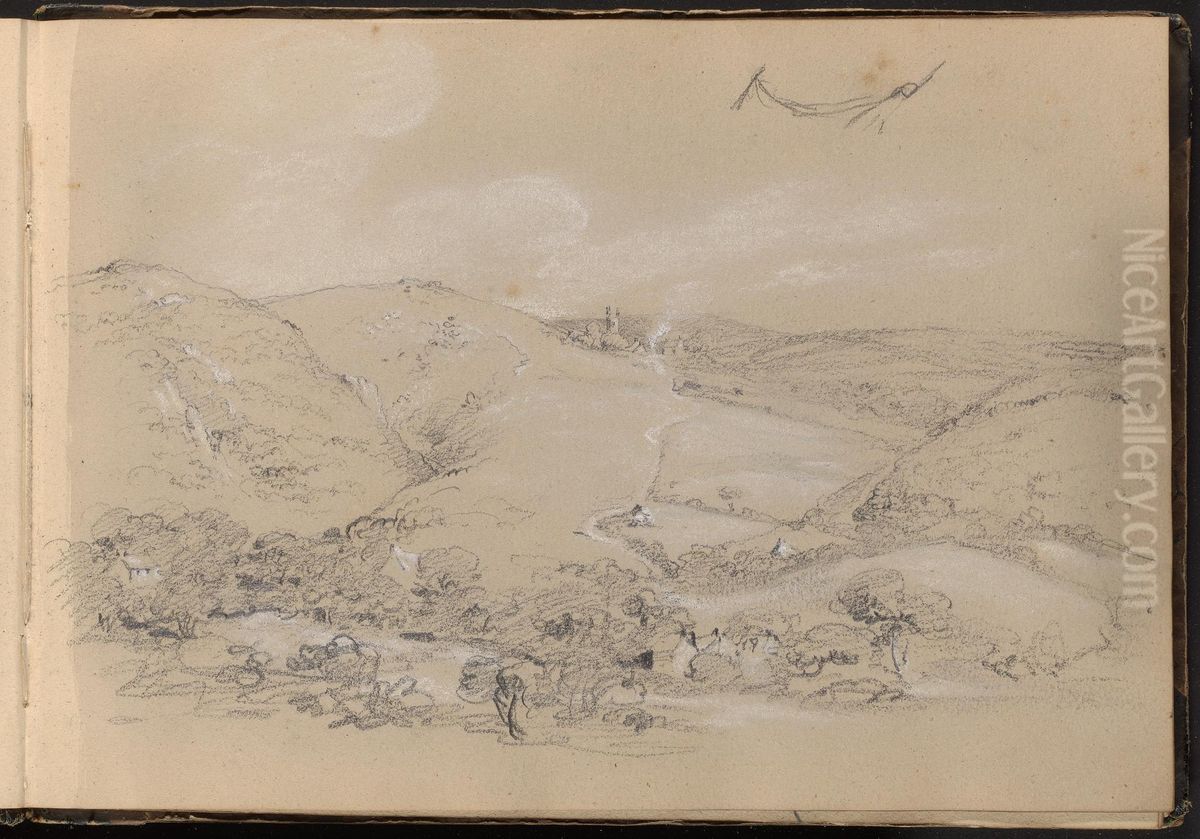 Hill and Valley Scene Oil Painting by William Brockedon