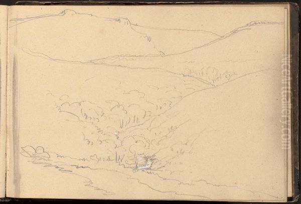 Landscape Scene with Hills and River Stream Oil Painting by William Brockedon