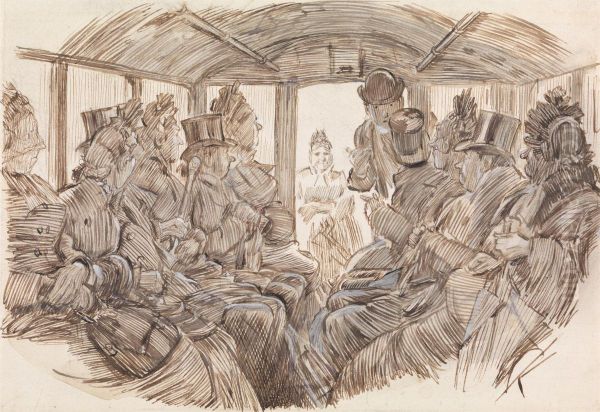 Interior of a Bus Oil Painting by Charles Keene