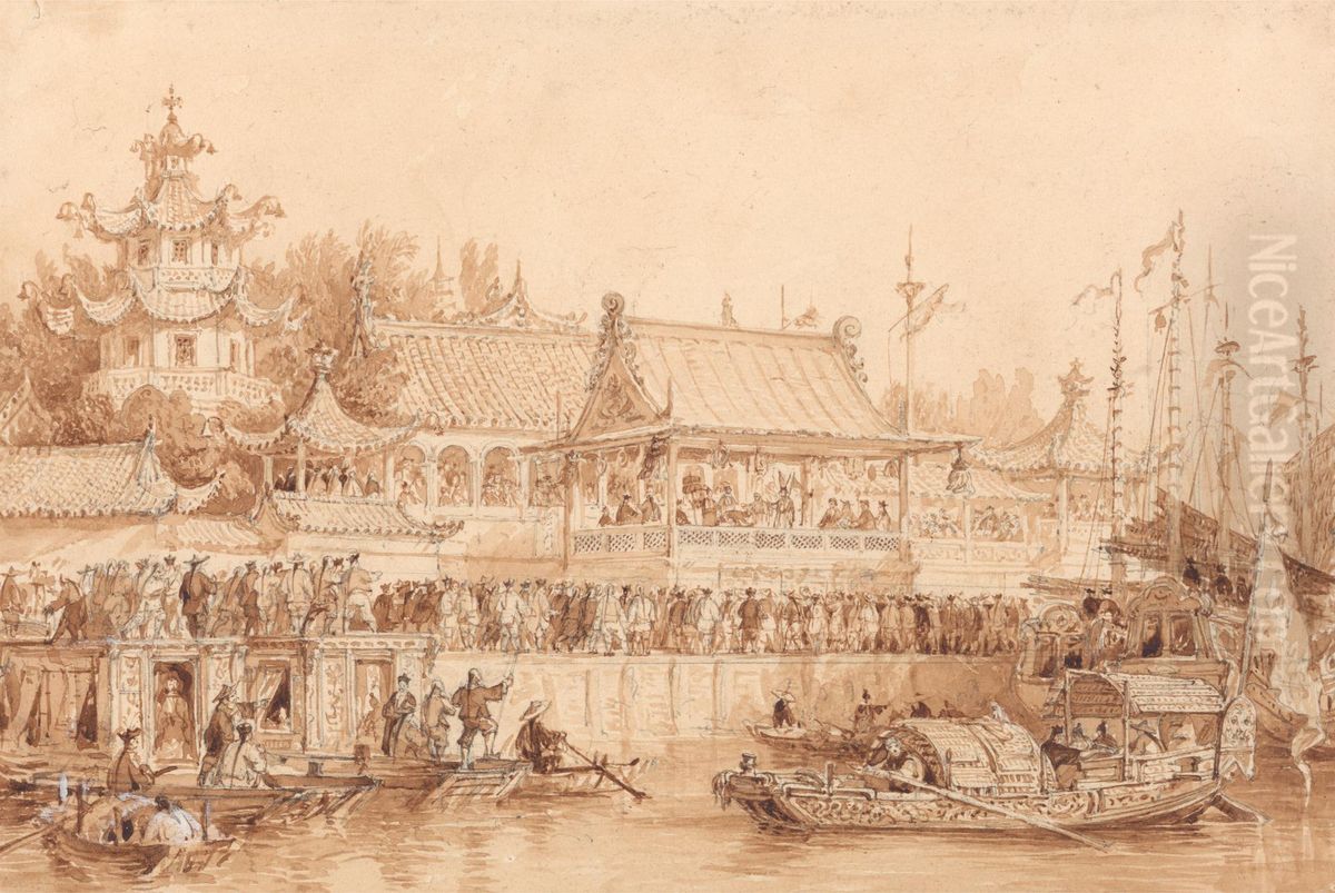 The Theater at Tien-Sin Oil Painting by Thomas Allom