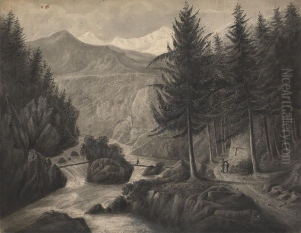 On the Zwcilutzen - Near Interlaken/ Canton of Berne/ The Jungfrau in the Distance Oil Painting by Isaac Weld