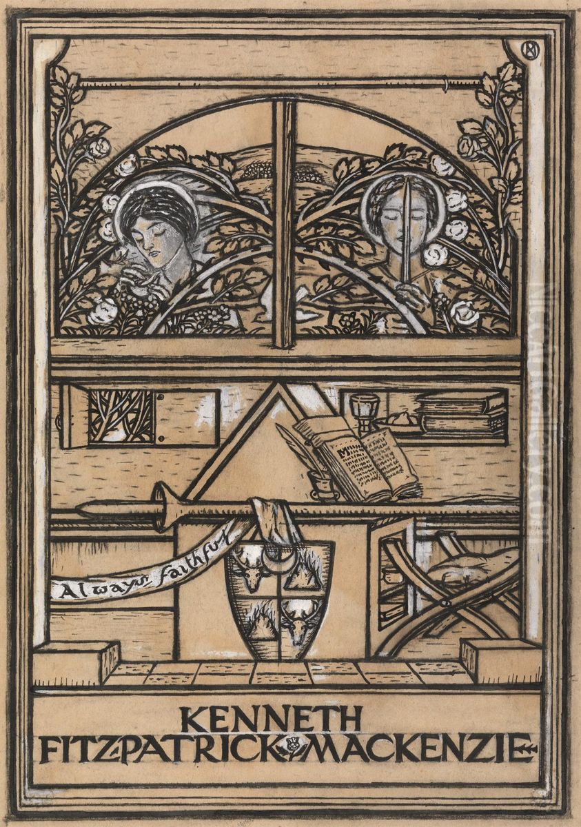 Design for a bookplate for Kenneth Fitzpatrick Mackenzie Oil Painting by Paul Nash