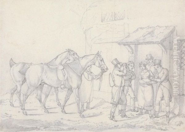 Two Dismounted Riders Drinking at an Alehouse Door Oil Painting by Henry Thomas Alken