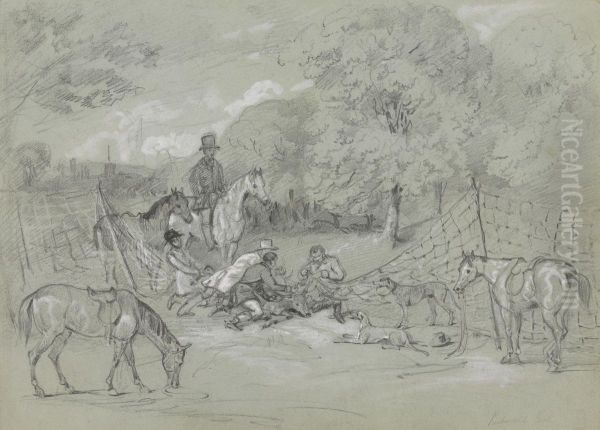 Netting Deer in Richmond Park Oil Painting by George Hayter