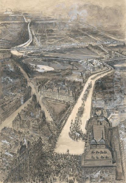 Bird's Eye View of [Queen Victoria's Funeral] Procession Oil Painting by Henry William Brewer