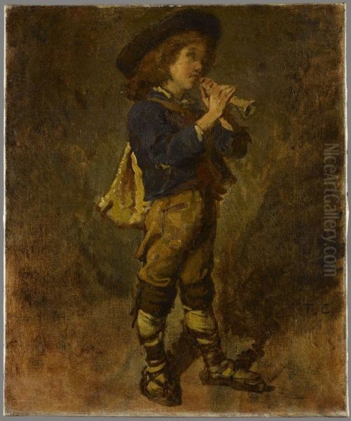 Jeune italien jouant de la flute Oil Painting by Thomas Couture