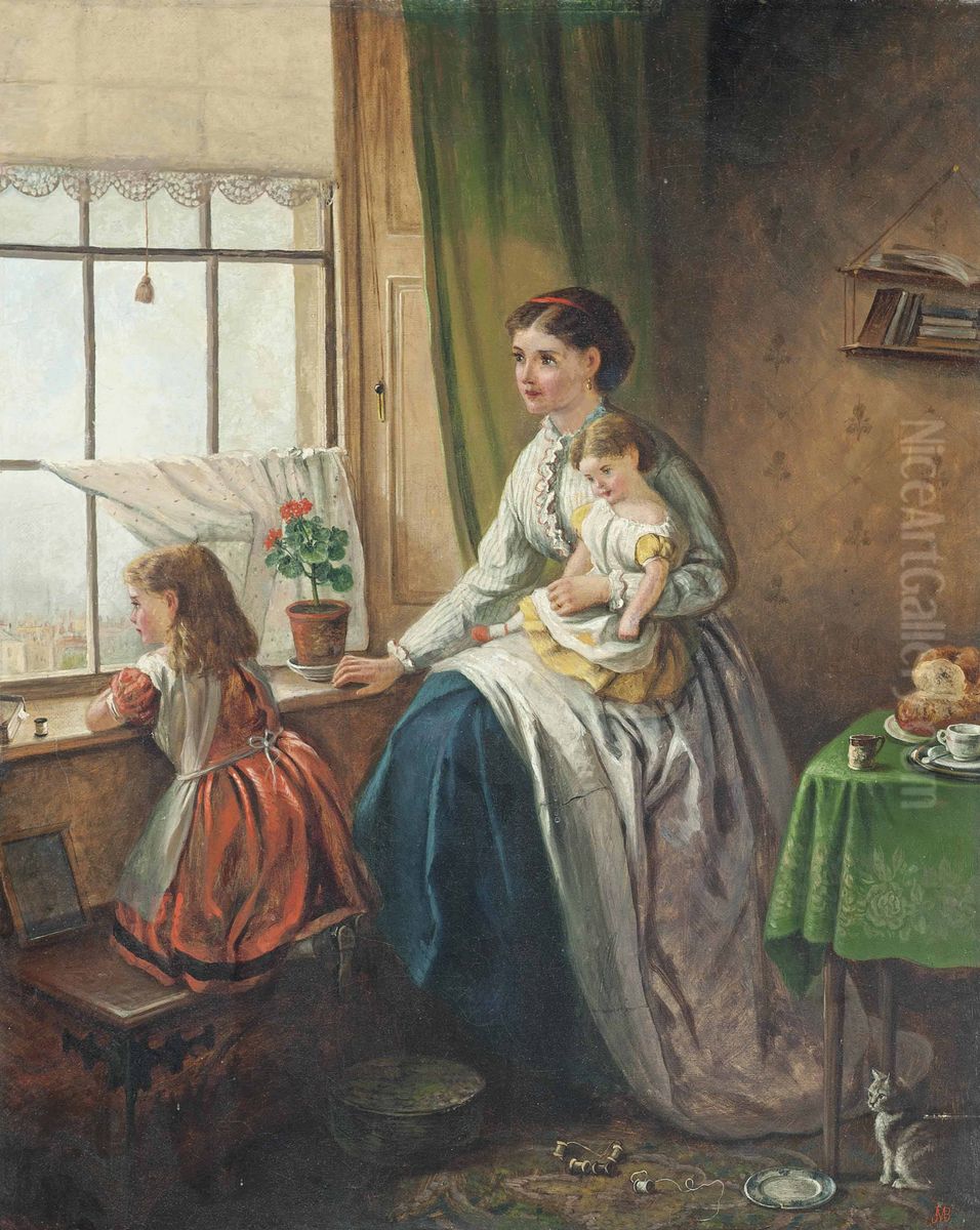 Looking out for Papa Oil Painting by Jane Maria Bowkett