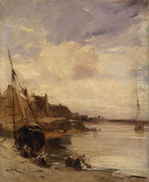 Low Tide at Boulogne Oil Painting by Richard Parkes Bonington