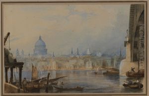 The St. Paul's cathedral in London, view from Southwark Bridge