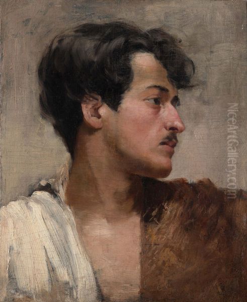 Self-portrait in profile. Oil Painting by Jozef Rapacki
