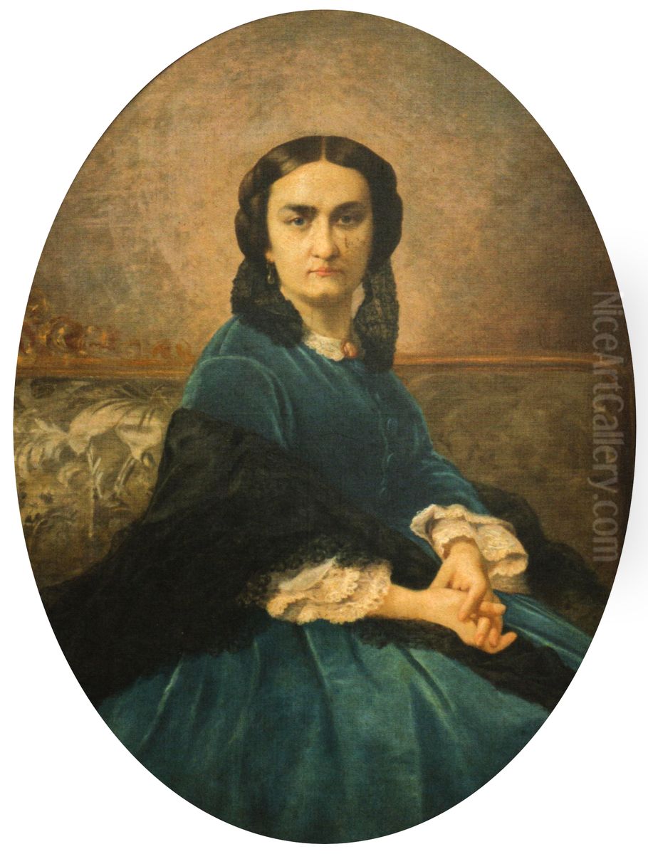 Theodor Aman - Portretul Mariei Davila Oil Painting by Theodor Aman