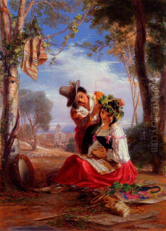 A Neapolitan Boy Decorating the Head of His Innamorata at the Festa of the Madonna dell'Arco Oil Painting by Thomas Uwins