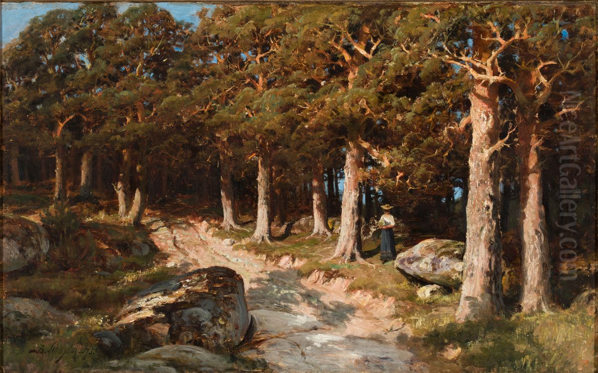 Woman in the Woods Oil Painting by Berndt Lindholm