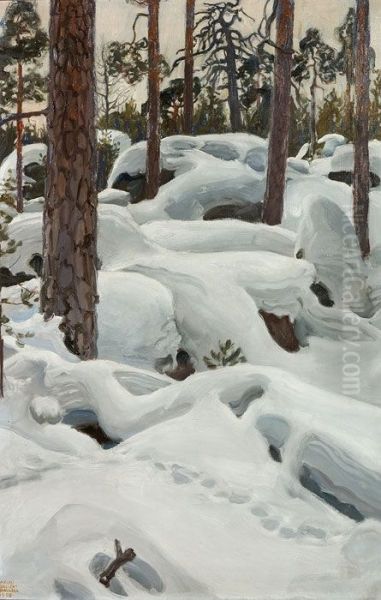 The Lair of the Lynx (diagonal footprints) Oil Painting by Akseli Gallen-Kallela