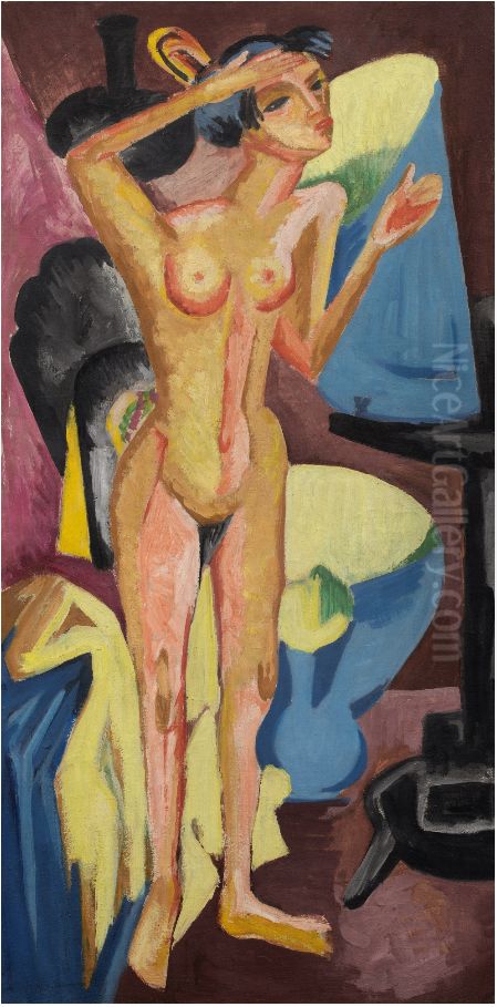 NUDE AT THE MIRROR Oil Painting by Ernst Ludwig Kirchner