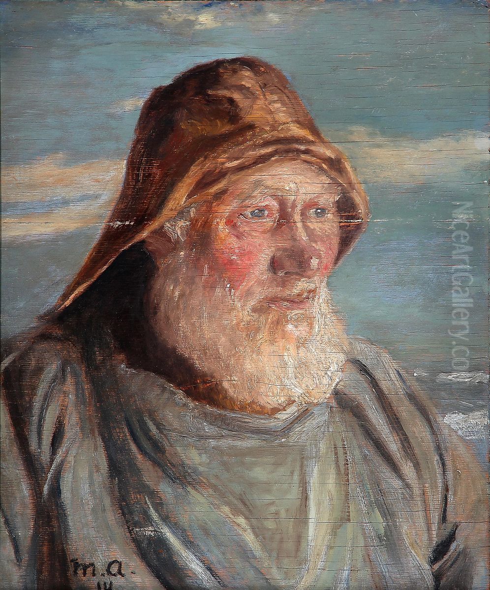 Gammel skagenfisker med sydvest. Oil Painting by Michael Peter Ancher