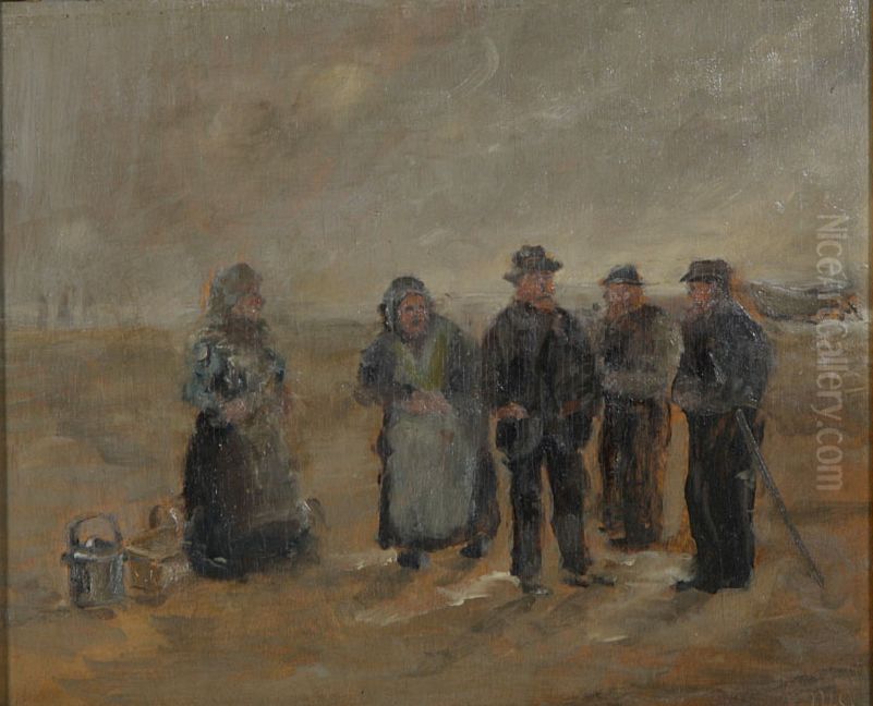 Fishermen and women on the beach. Oil Painting by Michael Peter Ancher