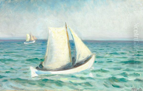 white boats at sea in the sunshine. Skagen. Oil Painting by Michael Peter Ancher