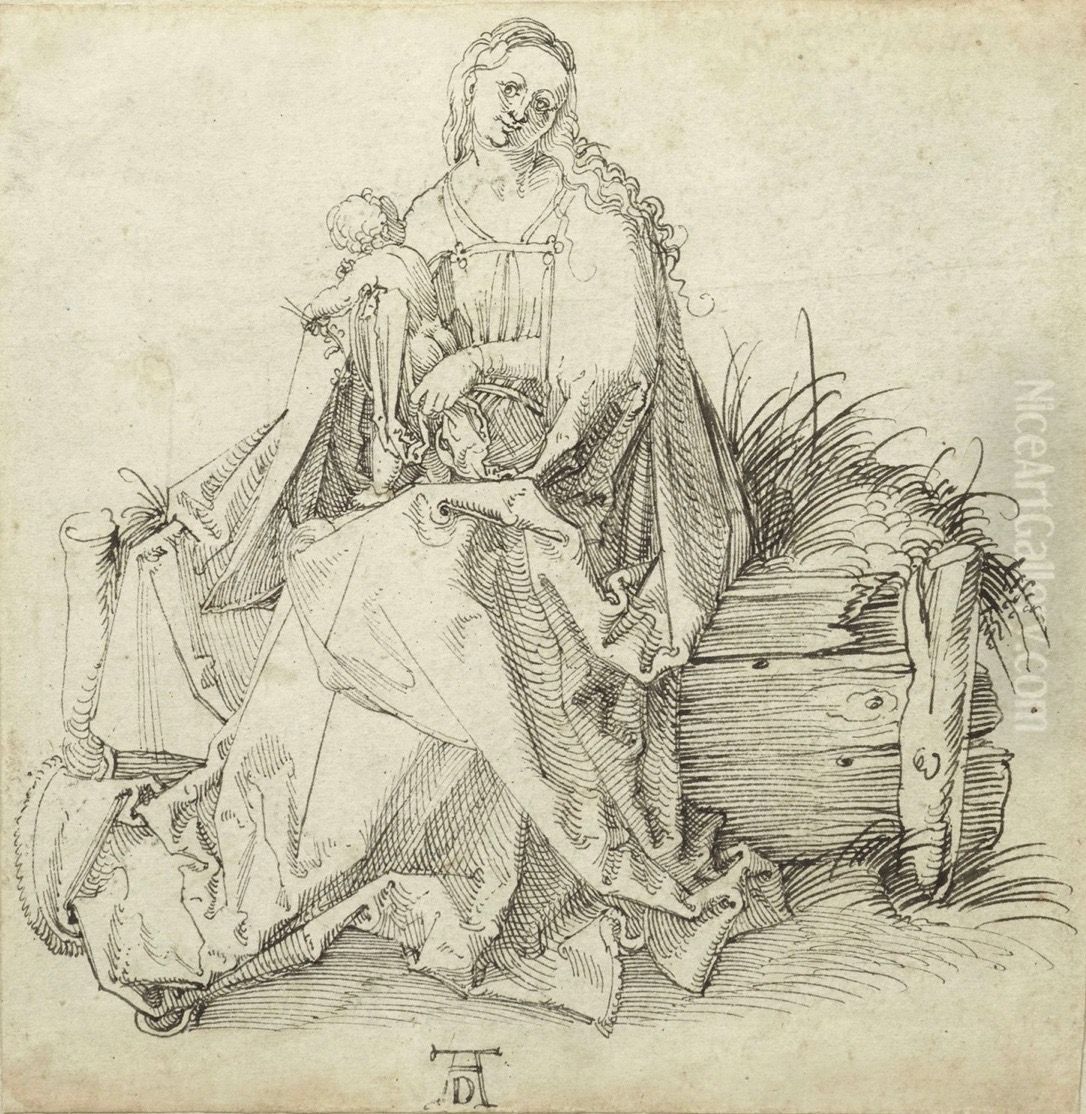 The Virgin and Child with a Flower on a Grassy Bench Oil Painting by Albrecht Durer The Virgin and Child with a Flower on a Grassy Bench Oil Painting by Albrecht Durer