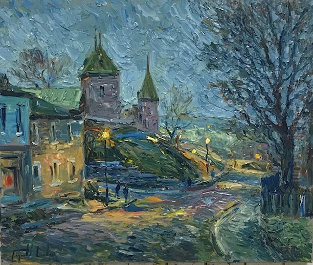 Night falling, Citadelle Street, Quebec city Oil Painting by Raynald Leclerc
