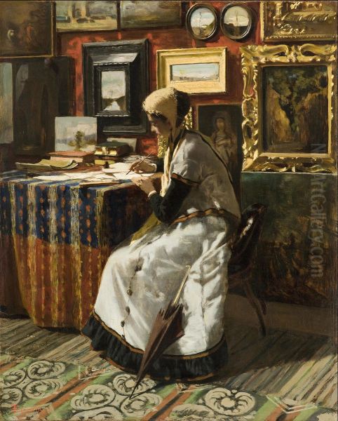 Non potendo aspettare. La lettera Oil Painting by Telemaco Signorini