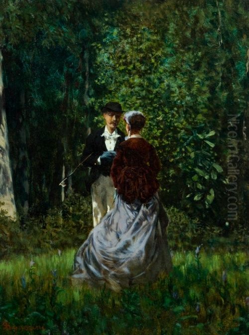 Meeting in the woods Oil Painting by Telemaco Signorini