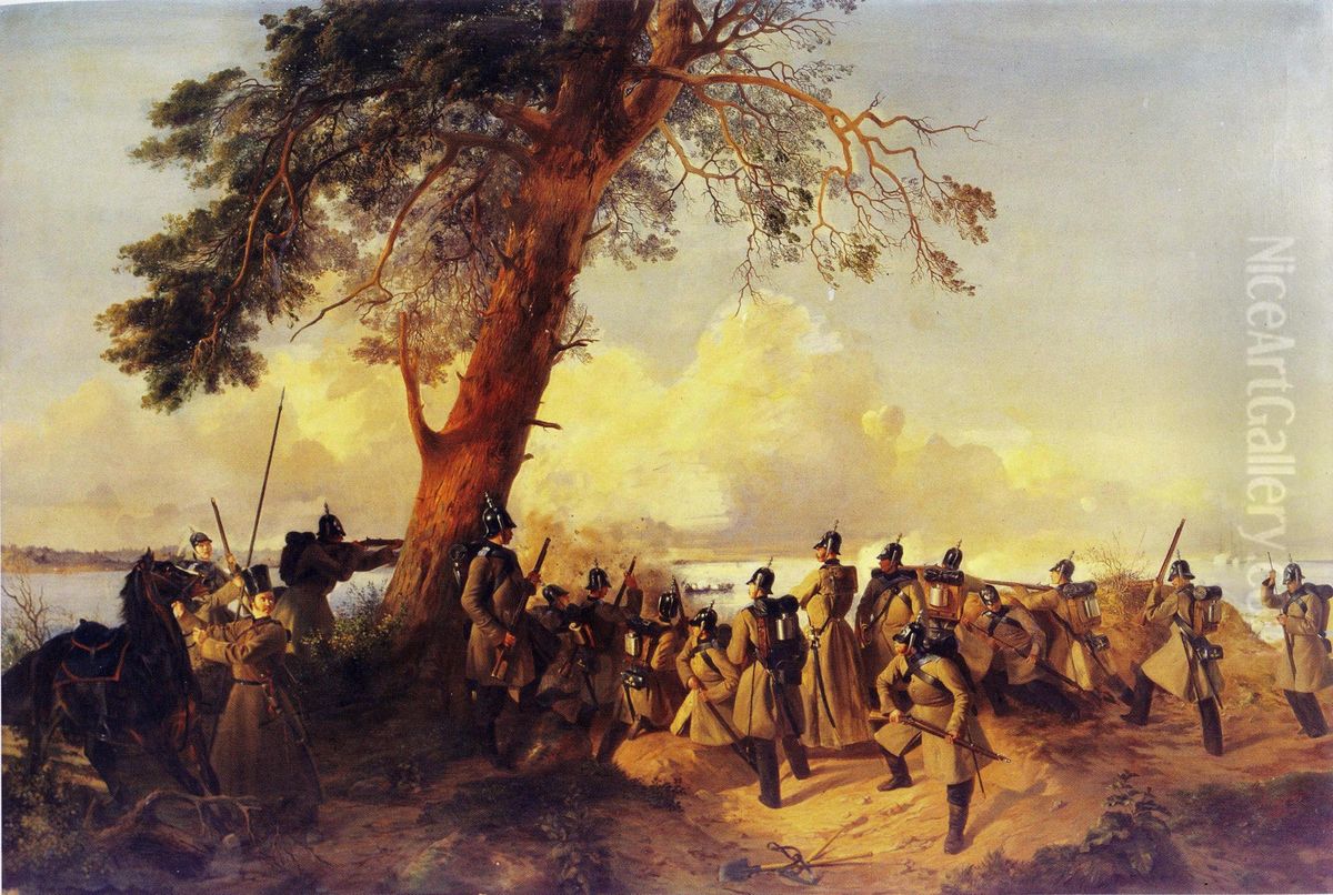 Finska grenadierskarpskyttar vid Hvitsand Oil Painting by Wladimir Swertschkoff