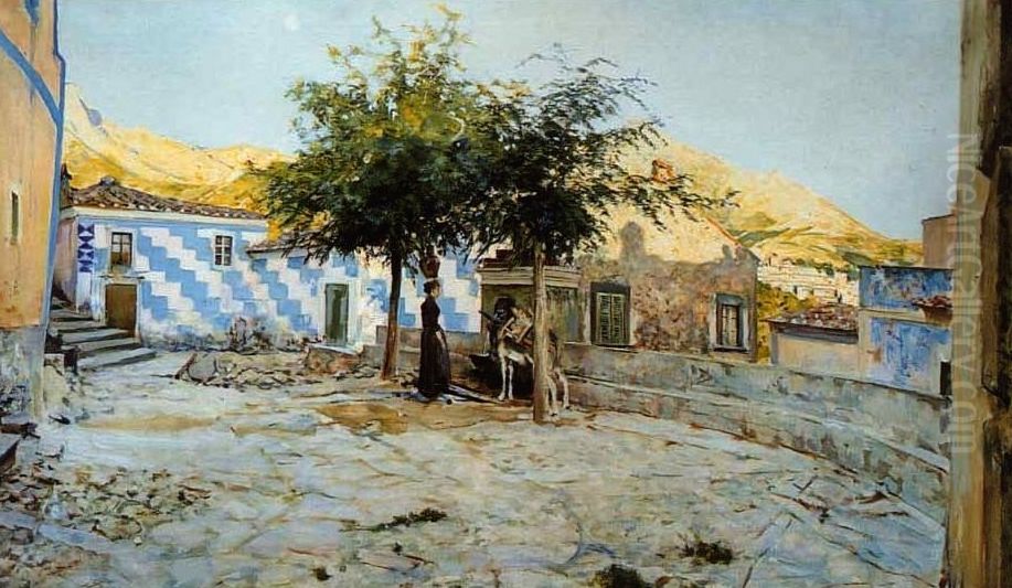 Poggio, village on Elba Island Oil Painting by Telemaco Signorini