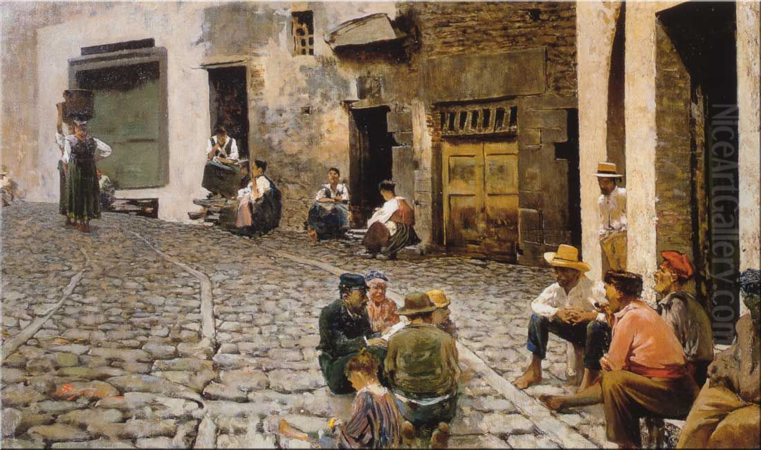 Chattering in Riomaggiore Oil Painting by Telemaco Signorini
