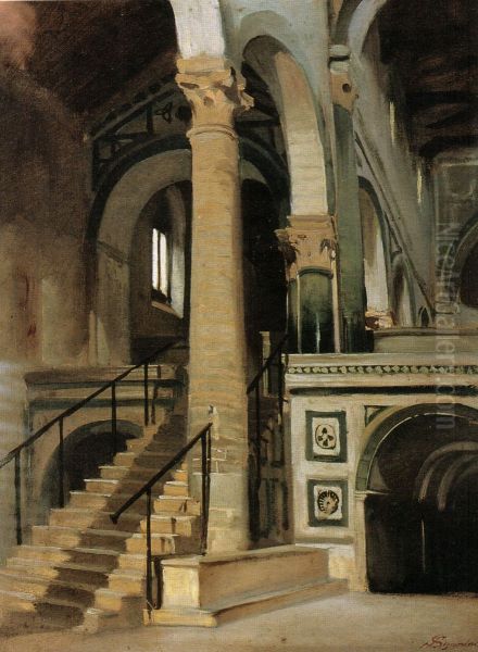 Interior of the church of San Miniato al Monte Oil Painting by Telemaco Signorini