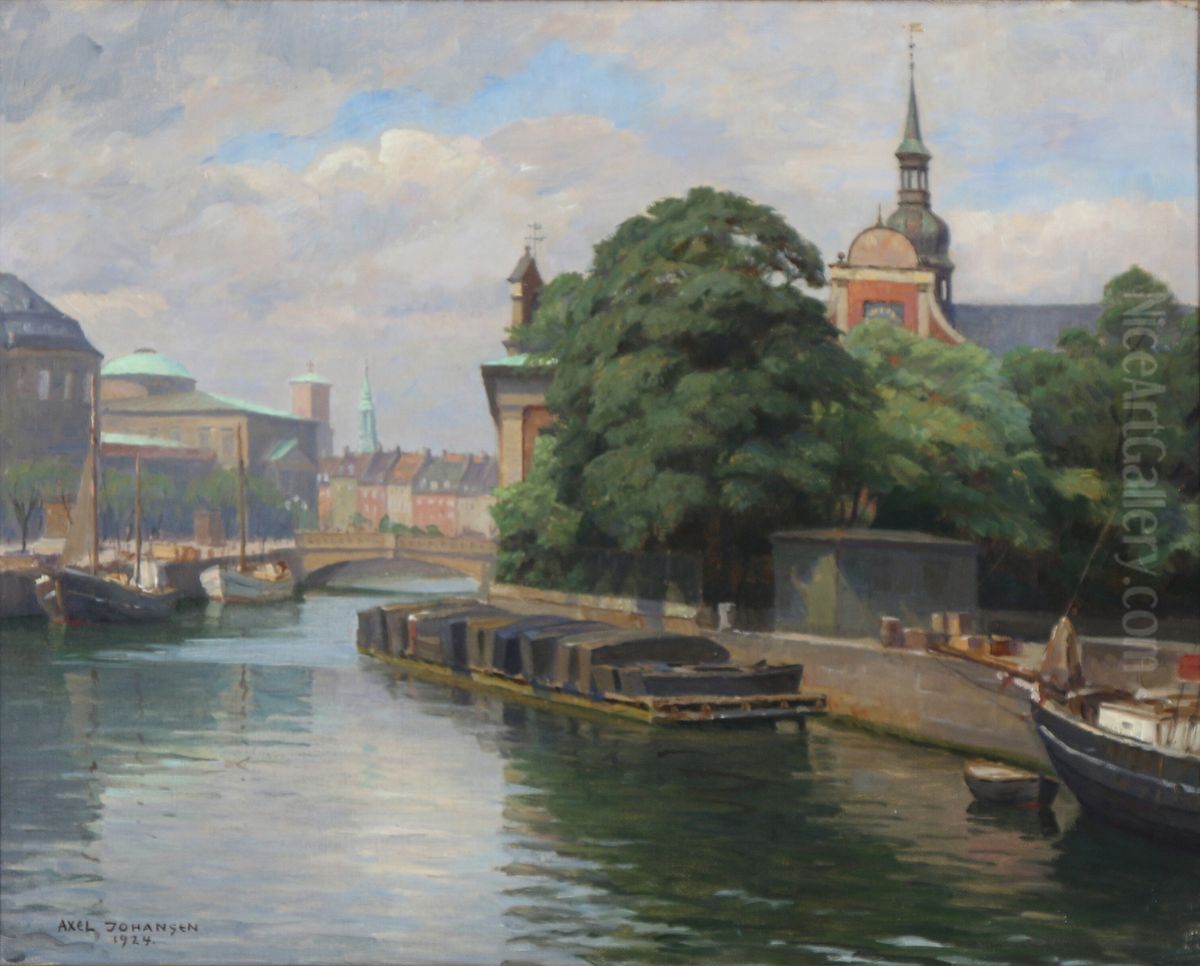 View from Copenhagen with The Church of Holmen. Oil Painting by Axel Johansen